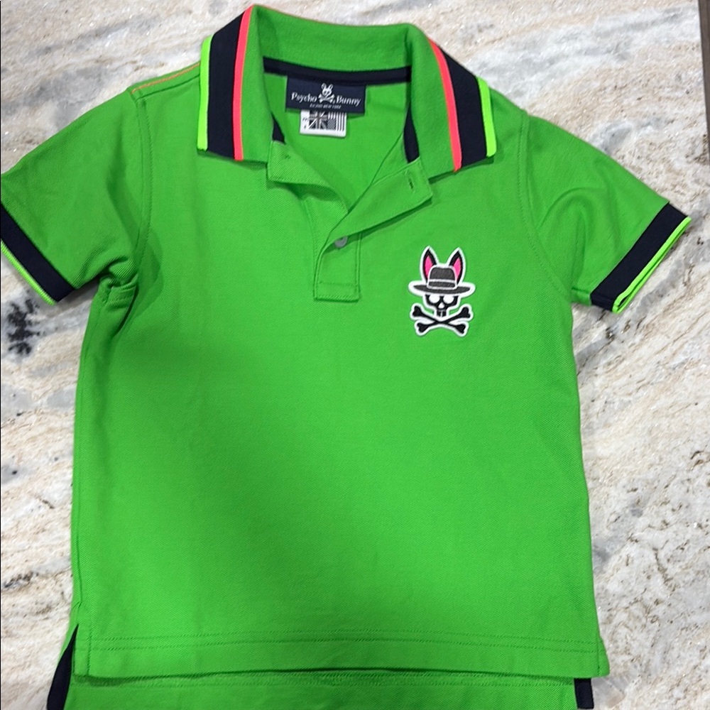 Psycho Bunny Green Polo Shirt with Striped Collar and Relaxed Fit